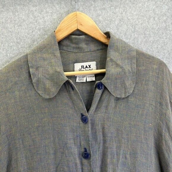 Vintage FLAX Small Linen Tunic Top Blouse Button Front Collared Lagenlook Flowy - Picture 3 of 16
